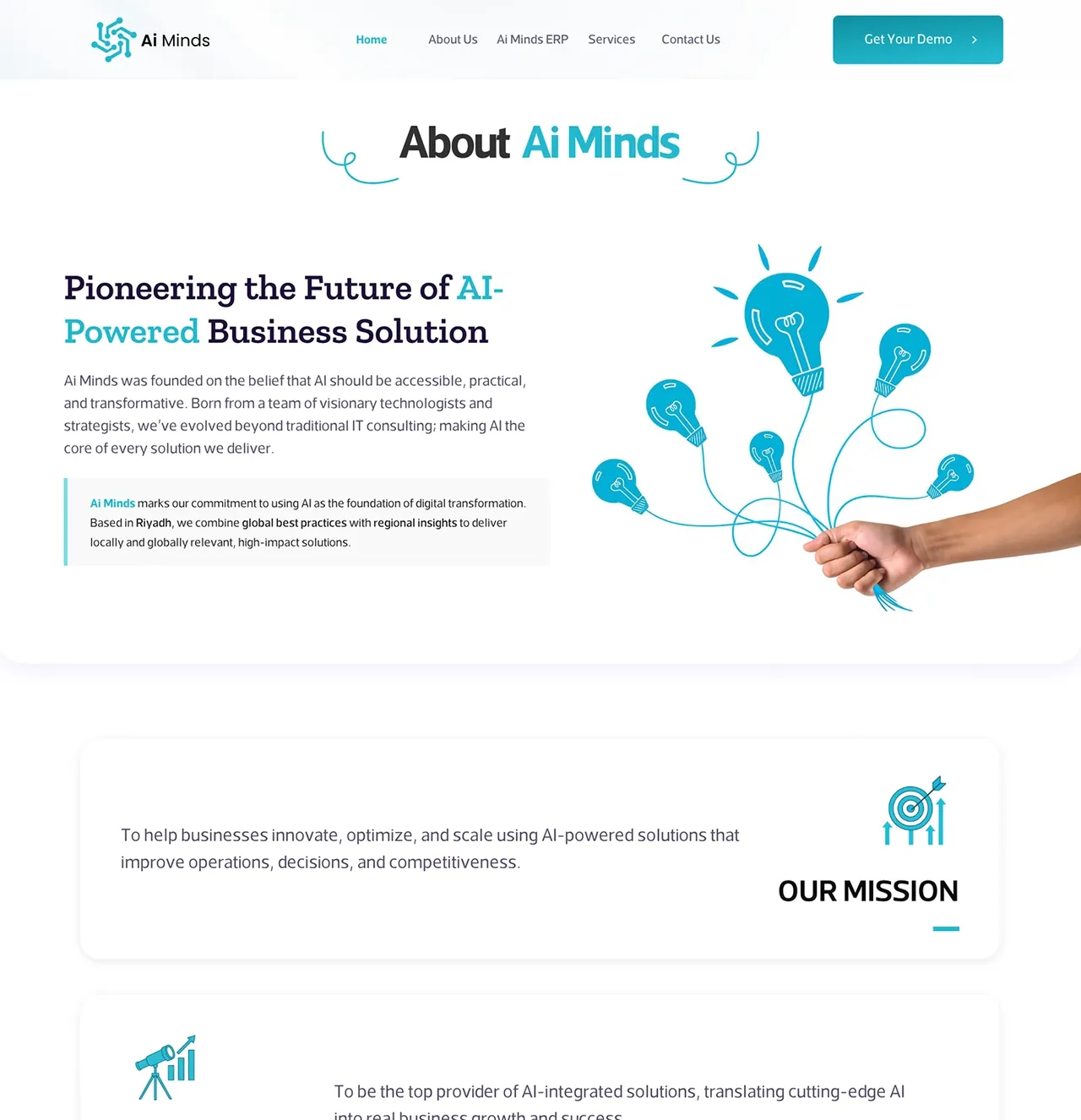 English About page explaining the company and its areas of work.