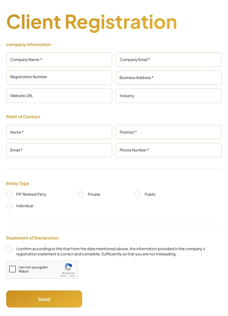 English client registration form with company and contact-person information